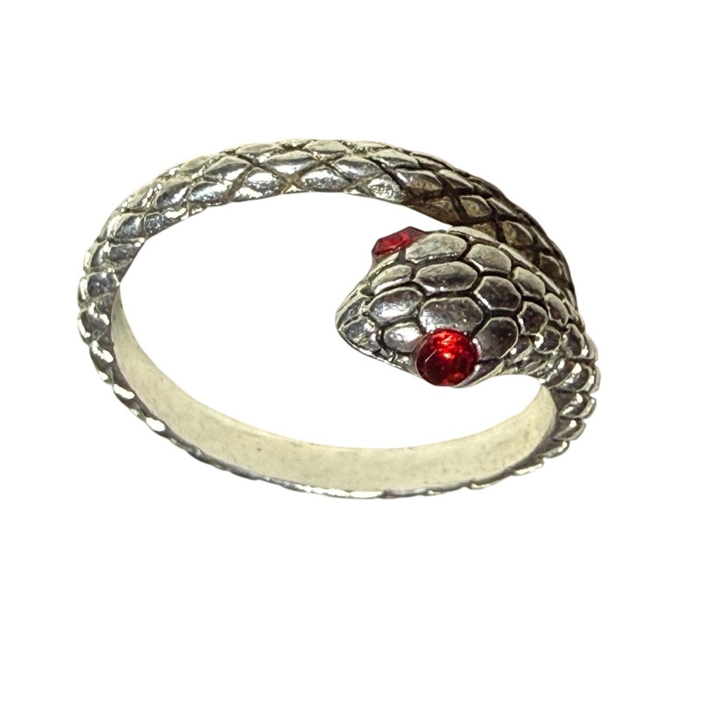 Snake Ring Red‎ Gem Eyes Silver Tone Statement Biker Punk Gothic Womens